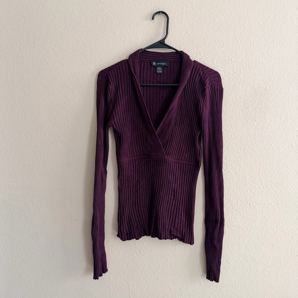 INC International Concepts Silk Blend Ribbed Long Sleeve Blouse